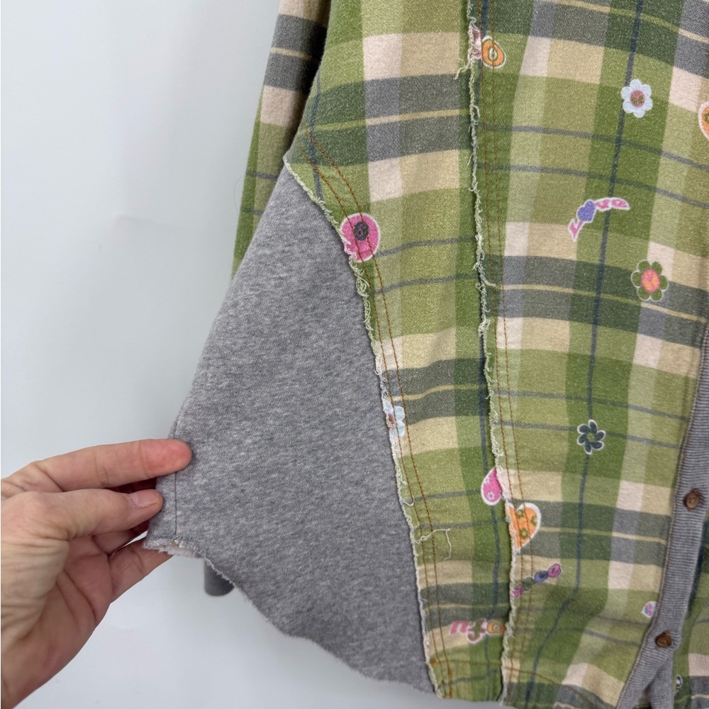 Urban Outfitters Out From Under green patchwork button-up shirt shacket jacket S - Picture 3 of 16